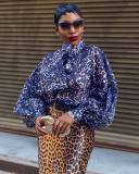Lovely Lantern Sleeve Leopard Print Autumn Style Bodycon Shirt AFY676