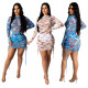 Stylish Pleated Mesh Printed Club Bodycon Perspective Dress MY9606