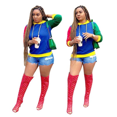 Wholesale Color Block Hooded Top Long Sleeves Hoodie TRS867
