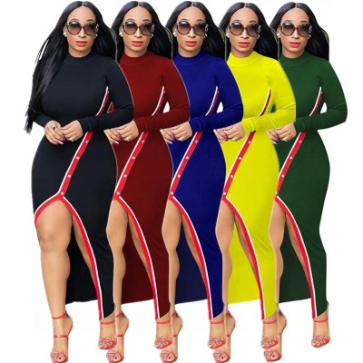 Solid Long Sleeves Skinny Elegant Dress E8221
