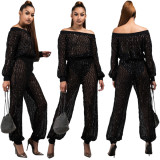 Sexy See Through Suits Off Shoulder Top Sequins Pants JLX9359