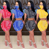 Fashion sexy lady two-piece suit digital printing with face mask XZ3640