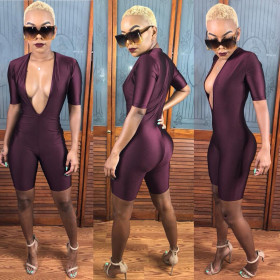 Factory Price Slim Bodycon Deep V Neck Short Jumpsuit YS201