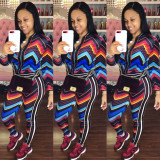 Colorful Geometric Print Jacket+Skinny Pants Tracksuits S696