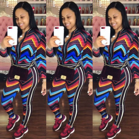 Colorful Geometric Print Jacket+Skinny Pants Tracksuits S696