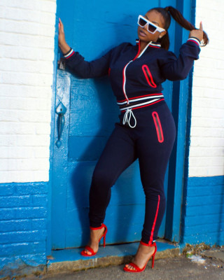 Sport Women Two-Piece Winter Polyester Zipper Pants Suits LM051
