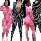 Striped Print Cropped Sleeve Sexy Jumpsuit DN8192