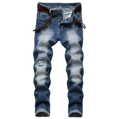 Straight-fit Slim Hole Cotton Button Button Cardigans Men's Denim Trousers TX9822