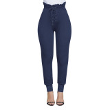 Trendy Elastic Solid Color High Waist Skinny Pants XY1857