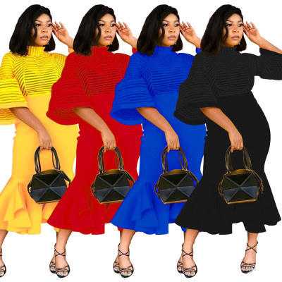Hot Sale Sheer Color Ankle Casual Dress WY6497