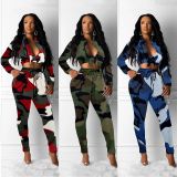 Casual Bodycon 2 Pieces Female Camouflage Outfits MDF5095