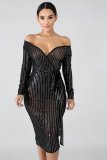 Nightclub sexy gauze punching dress perspective deep V dress CCY8087