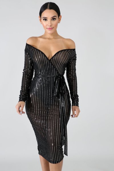 Nightclub sexy gauze punching dress perspective deep V dress CCY8087