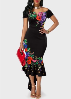 Elegant Floral Print Party Bodycon Fishtail Skirt XX678