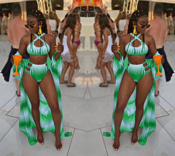 Three-piece bikini swimsuit set D8288