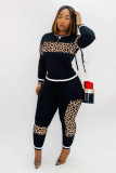 Autumn Winter Leopard Print Patchwork Casual Long Sets CM611
