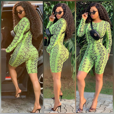 Fashion casual green snakeskin digital print jumpsuit LZ-656