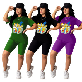 Casual fashion women's offset printing cartoon two-piece suit ZH5197