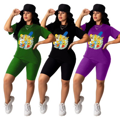 Casual fashion women's offset printing cartoon two-piece suit ZH5197