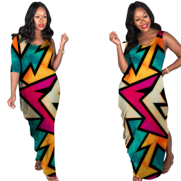 Colorful Satars Printed Sleeveless Plus Size Dress MA6079