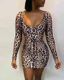 Sexy Leopard Back Tie Openwork Dress LML062