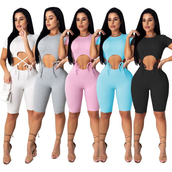 Casual solid color knitted waist jumpsuit TS1051