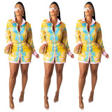 New Design Printing Ladies Turn-Down Collar Shirt Dress SDD9158