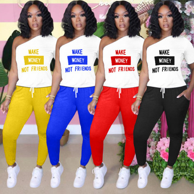 Fashion women's letters printed casual single sleeve two-piece set TK6093