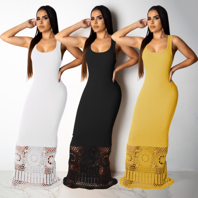 Stitching hollow lace sleeveless mop long NS4123