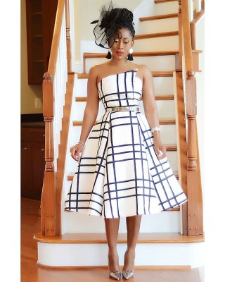 Elegant Irregular Strapless White Dress For Women YSH671