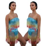 Plus Size Summer Tassel Shorts Women Outfits For Wholesale F8214
