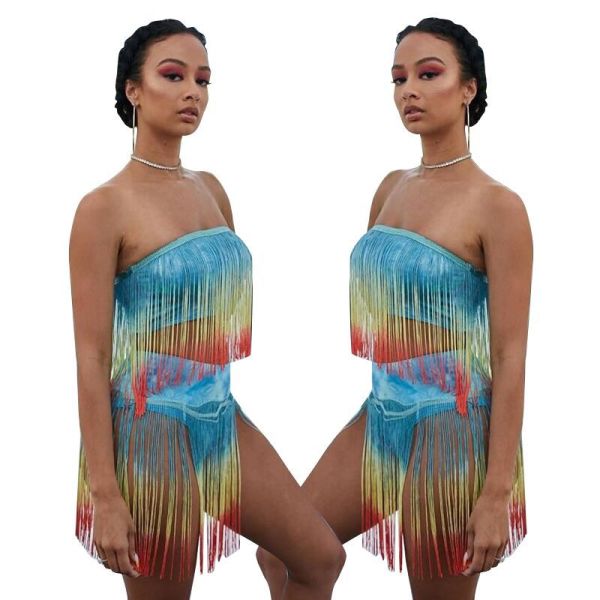Plus Size Summer Tassel Shorts Women Outfits For Wholesale F8214