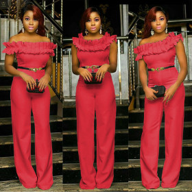Stylish Pure Color Sleeveless Ruffle Lady Jumpsuit AMM8085