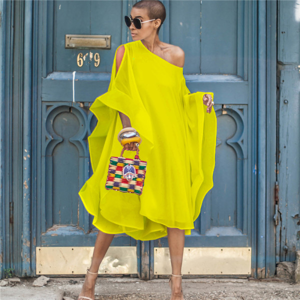Chiffon shoulder-length flying sleeve explosions dress CX035