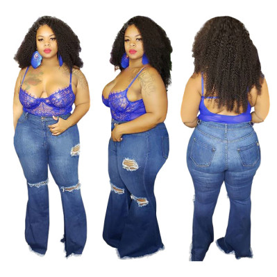 Fashion knee hole stretch slim slim denim HSF2108