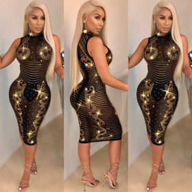 Sexy Sequins Diamond Sleeveless Bodycon Dress For Club K8645