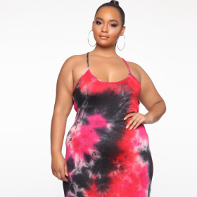 Tie-dyed printed strap tight long dress OSS19290