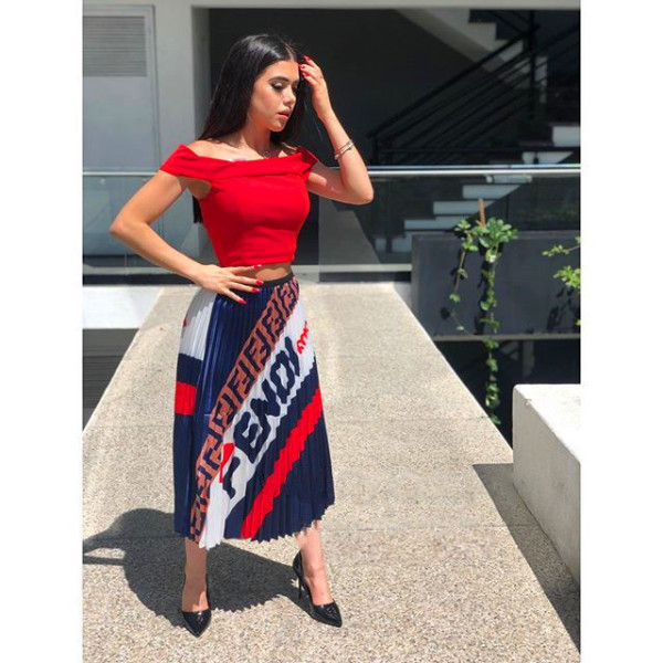 Fashion Summer Letters Printing Pleated Skirt MDF5056