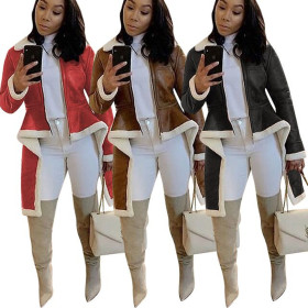 Bodycon Imitation Leather Plus Size Warm Irregular Coat MF5127