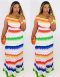 Colorful Women Digital Printing Strapless Maxi Dress SC560