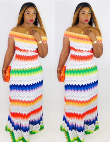 Colorful Women Digital Printing Strapless Maxi Dress SC560