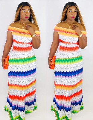 Colorful Women Digital Printing Strapless Maxi Dress SC560