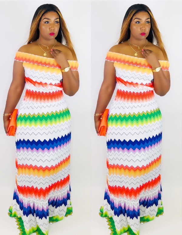 Colorful Women Digital Printing Strapless Maxi Dress SC560