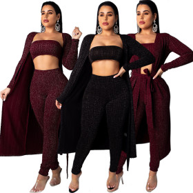 High Quality 3 Pieces Bandeau Tops+Pants+Cardigans QZ4522