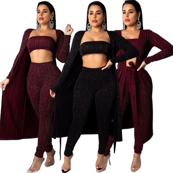 High Quality 3 Pieces Bandeau Tops+Pants+Cardigans QZ4522