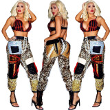New Design Female Sets Bandage Bra Top Printing Pants OMY5188
