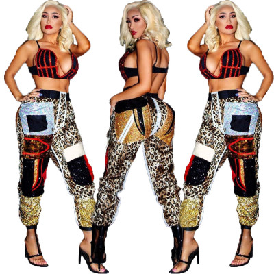New Design Female Sets Bandage Bra Top Printing Pants OMY5188