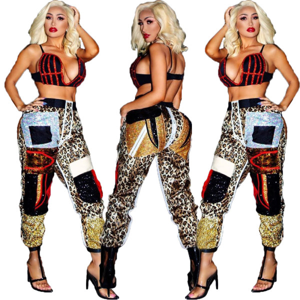 New Design Female Sets Bandage Bra Top Printing Pants OMY5188