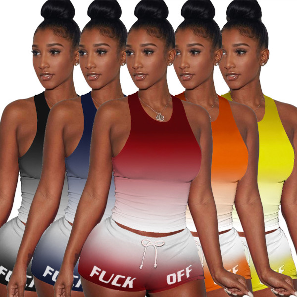 Gradient letter vest sports shorts set two piece set GL6262