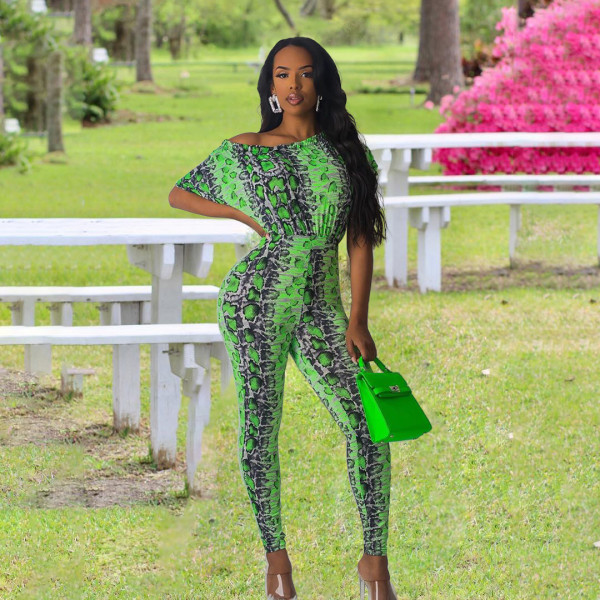 Fashion Leopard Printed Slash Neck Short Neck Bodycon Jumpsuit HY5178